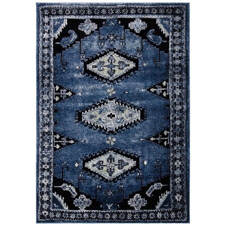 Flowers First 6 ft.-7 in. x 6 ft.-7 in. Vintage Traditional Round Rug; Blue & Black FL2149391